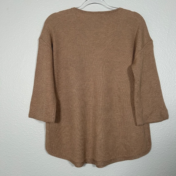 Chicos size 2 Large pullover rib sweater 3/4 sleeve brown cotton shirttail hem - Picture 8 of 12